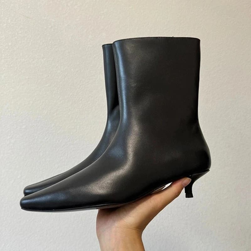 2025 nuova tendenza autunno inverno scarpe da donna tacchi in vera pelle stivaletti concisi stivali con cerniera laterale punta quadrata moda nera
