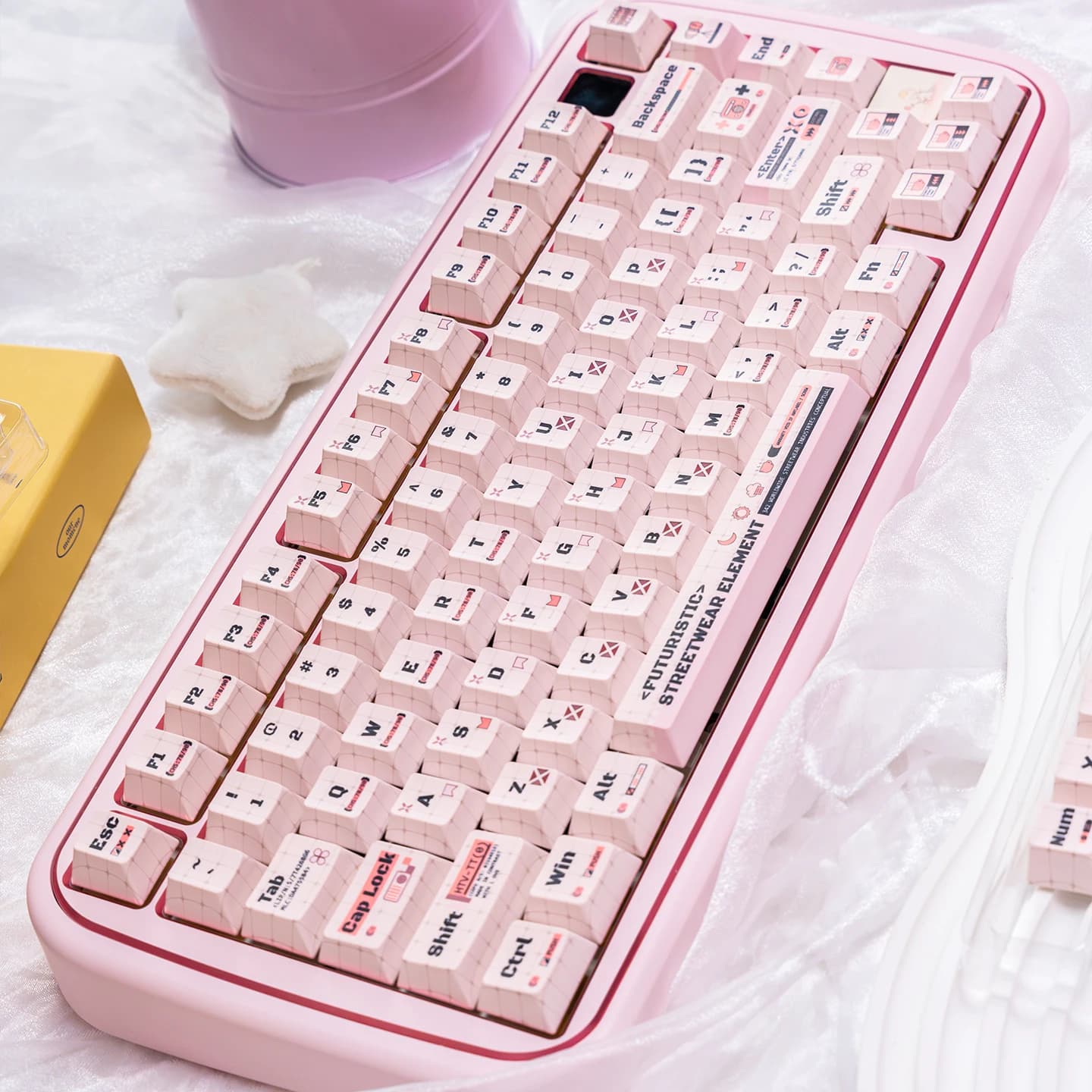 Set di tasti PBT con sublimazione a colori URE Pink Cute Coder Theme Cherry Profile con testo in caratteri grifosi per tastiera meccanica MX 61/64/87/96/104