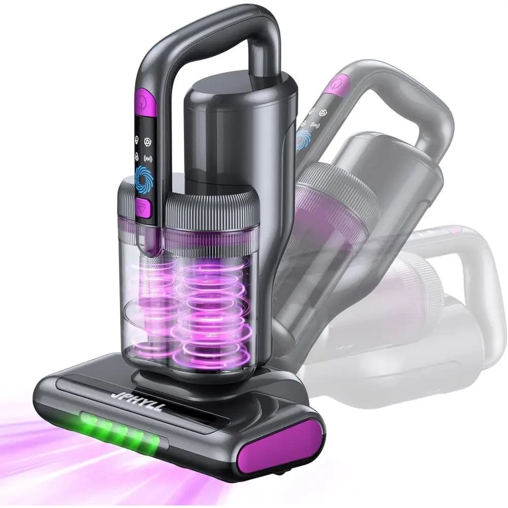 Aspirapolvere per Letti con Aspirazione 20Kpa, Luce UV-C, Aria Riscaldata, Spazzola Rotante 30000 RPM, Ultrasuoni 40.000Hz e Filtro HEPA