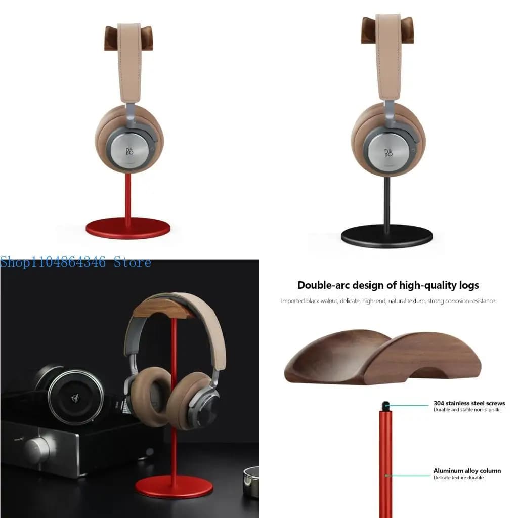 Supporto per cuffia 5asd in legno noce e lega alluminio con design a doppio