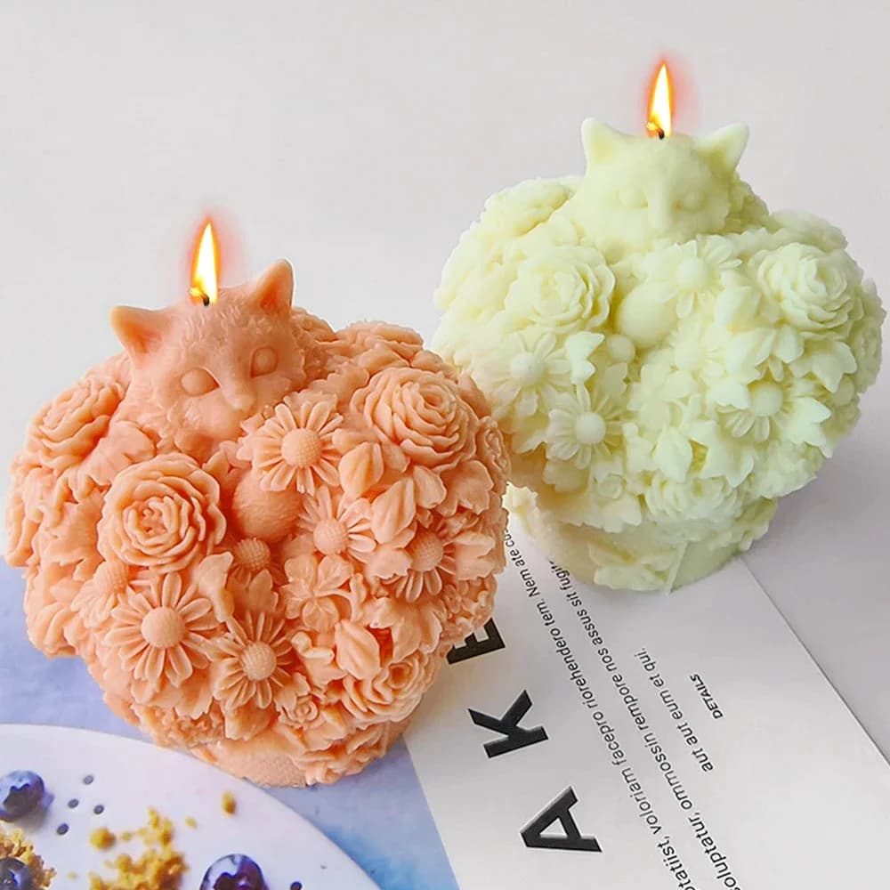 Love Flower Basket Cat Handmade Candle Silicone Mold Heart Rose Kitten Paintig Plaster Making Tool Chocolate Cake Decor Pet Gift