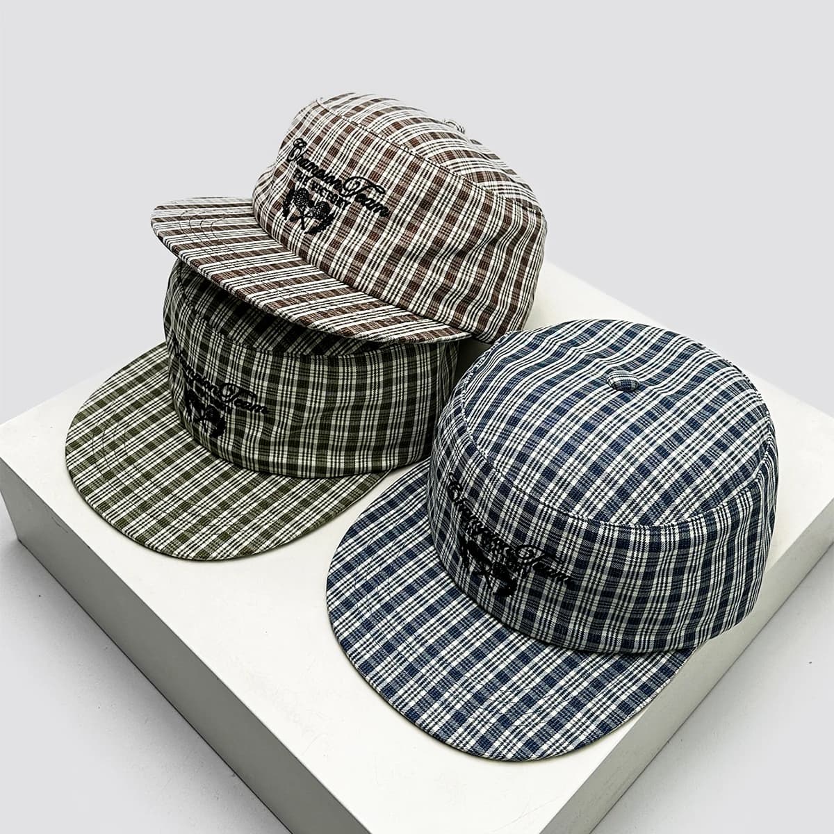 Korean Plaid Letter Embroidery Baseball Hats Sunshade Flat Top Versatile New Men Women Street Retro Fashion Peaked Caps Personal