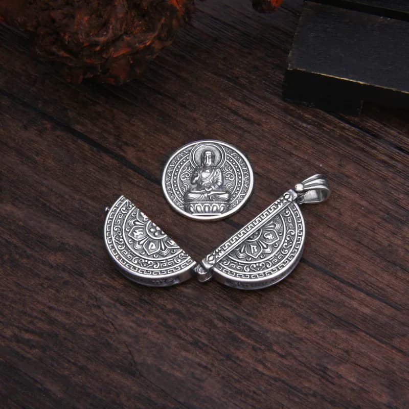 Collana vintage con scatola Mantra Gawu Collana con amuleto di Buddha buddista Buona fortuna Gioielli Collana con scatola per terapia di aromaterapia Regali