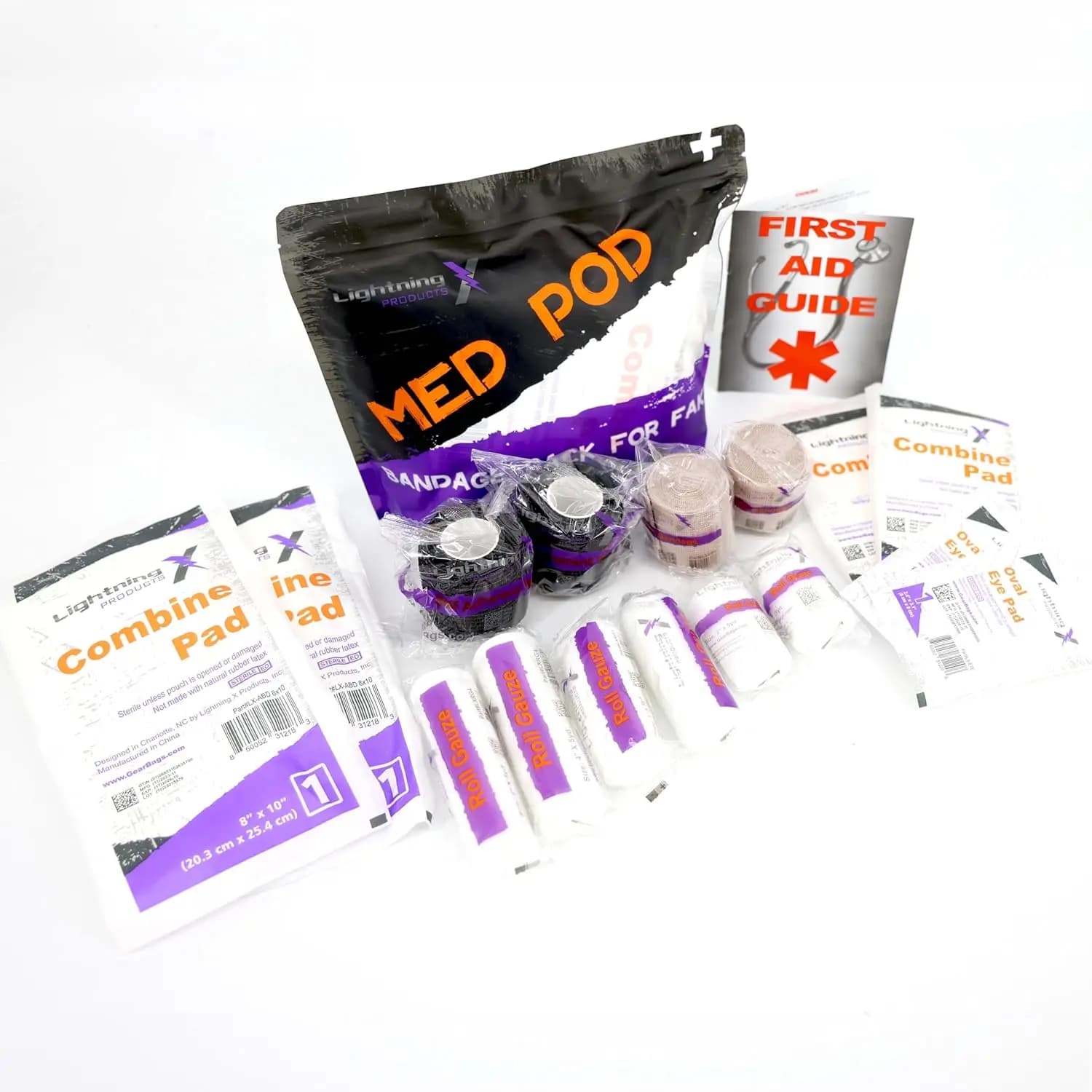 Kit di Ricambio per Bende in Garza Medica per Primo Soccorritore - Set da 14 Pezzi per Trauma e Cura delle Ferite