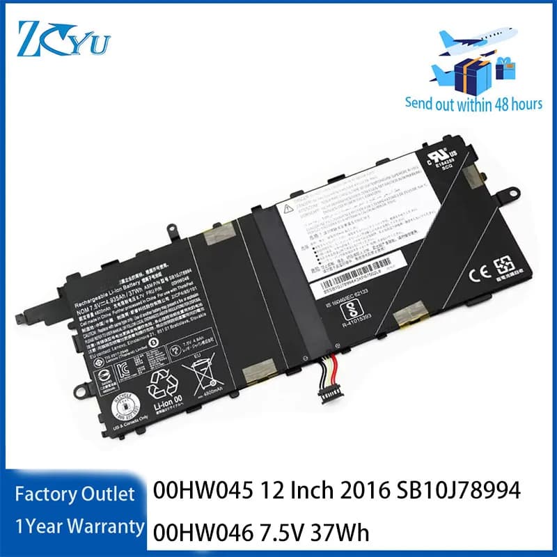 00HW045 Laptop Battery for Lenovo Thinkpad X1 Tablet 12 Inch 2016 SB10J78994 00HW046 7.5V 37Wh