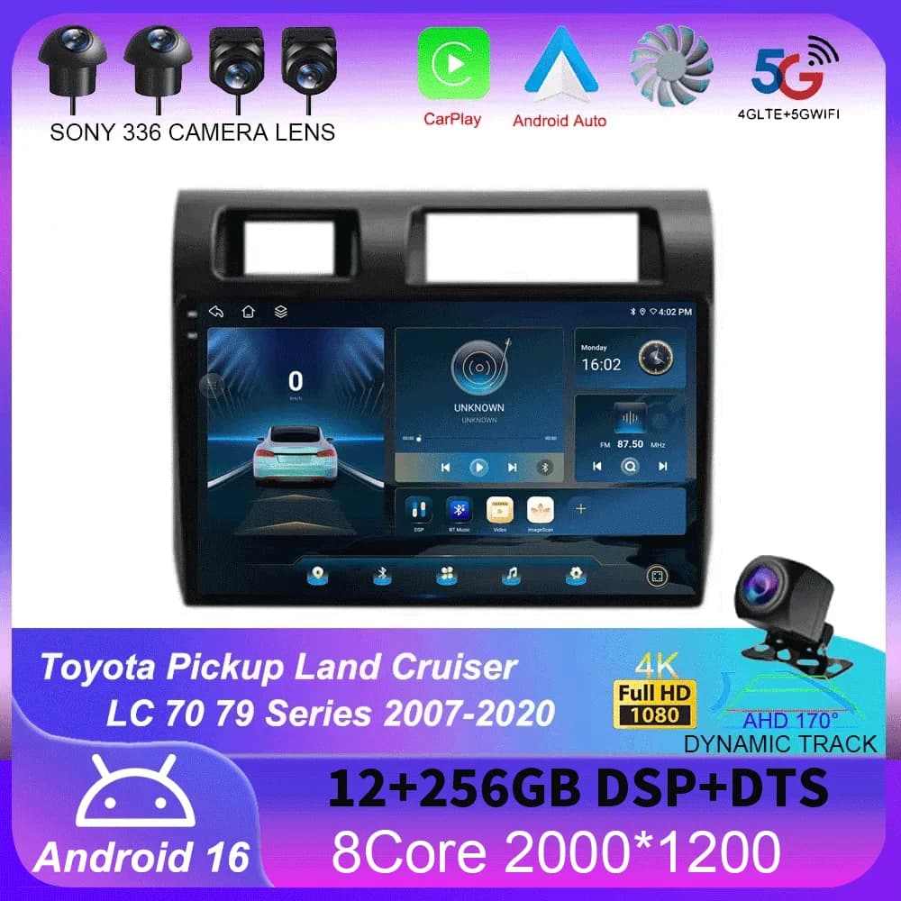 Autoradio Android 16 da 9 pollici per Toyota Pickup Land Cruiser LC Serie 70 79 2007-2020, lettore multimediale Carplay, radio per auto, GPS, WIFI+4G
