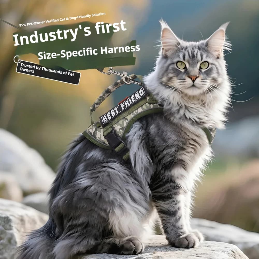 Tactical Reflective Cat Harness and Leash Set,No Escape Durable Camo Pet Vest Harness for Cats & Small Dogs