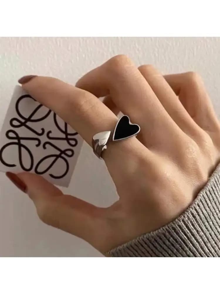 Elegant Adjustable Heart Open Ring Alloy Jewelry Gift Trendy Women's Accessories Stylish Accessory For Night Event