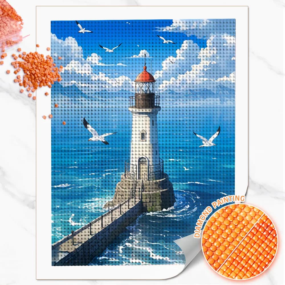 Huacan Full Diamond Painting Seagull Lighthouse Diamond Mosaic Landscape New Collection 2026 Rhinestone Pictures