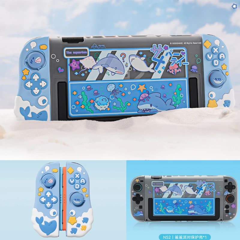 Custodia Protettiva Rigida a Tema Squalo Marino per Nintendo Switch 2/NS 2, Controller Joy-Con, Impugnatura e Pulsanti in Silicone, Copertura Completa
