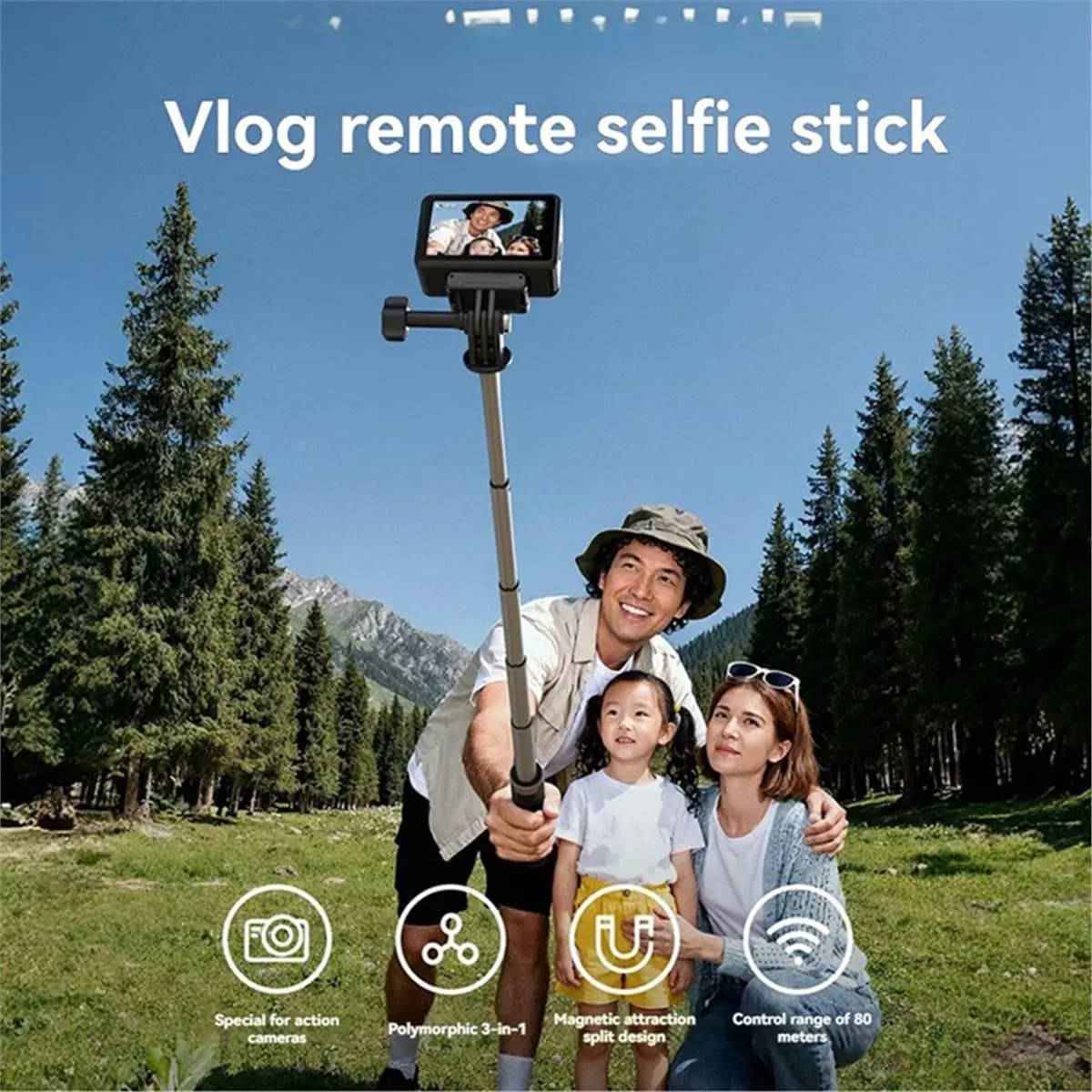 Treppiede Bluetooth per selfie con telecomando per Action 6 5, monopiede estensibile wireless