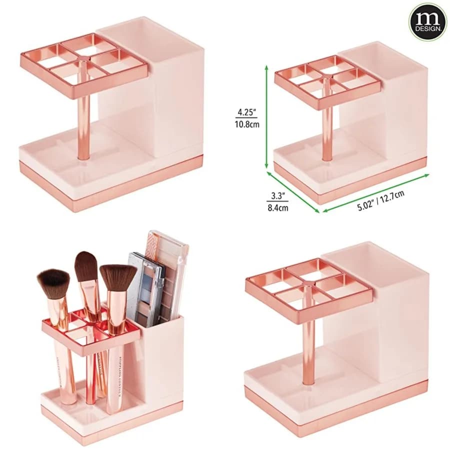 Organizzatore portaoggetti in plastica per spazzolini e dentifricio - Decorazione per il bagno - Contiene articoli da toeletta e accessori di bellezza - Collezione Lumiere, Rosa chiaro/Oro rosa