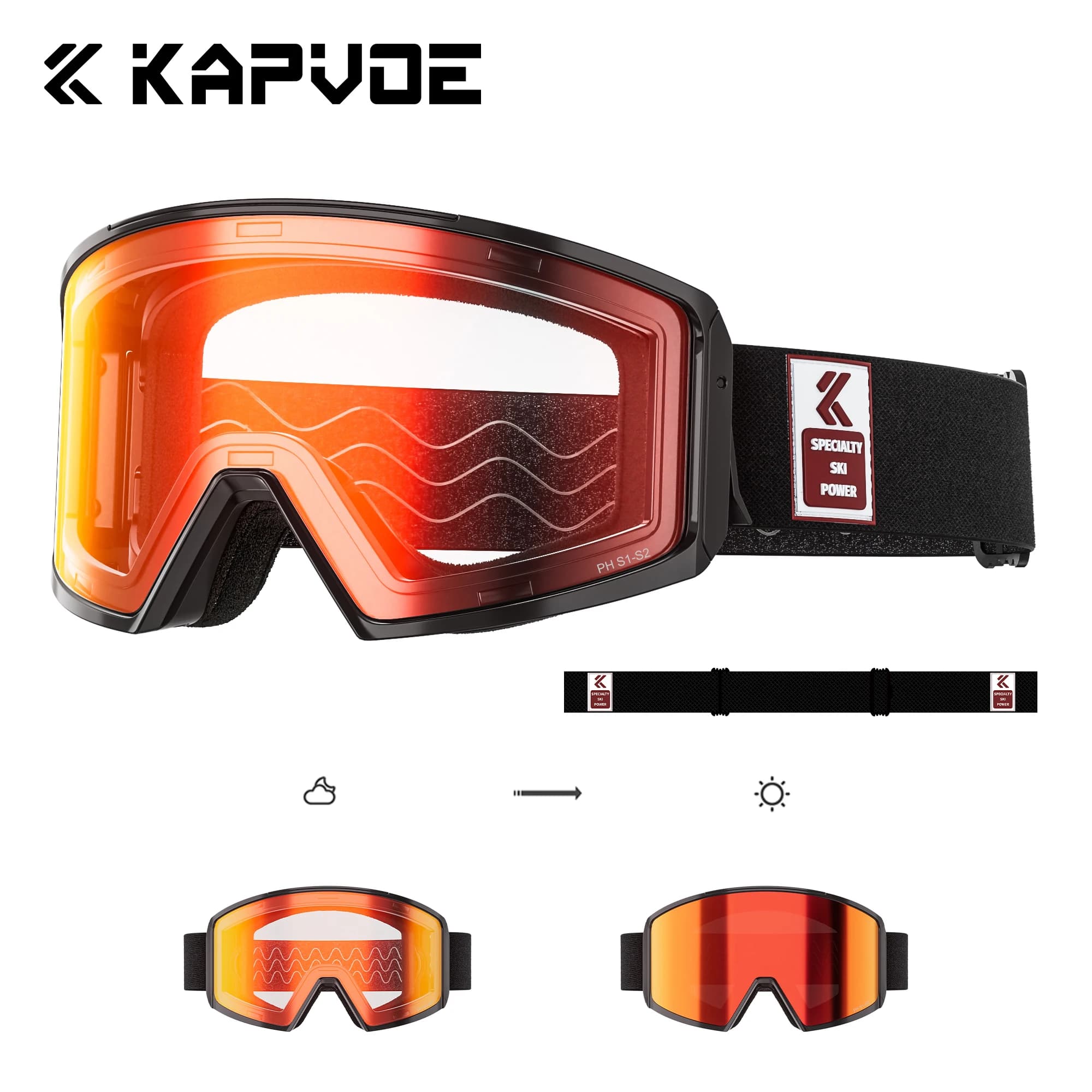 Kapvoe Occhiali da neve fotocromatici Occhiali da sole antiappannamento da snowboard per uomo Donna Protezione UV400 Occhiali da sci Motoslitta Inverno