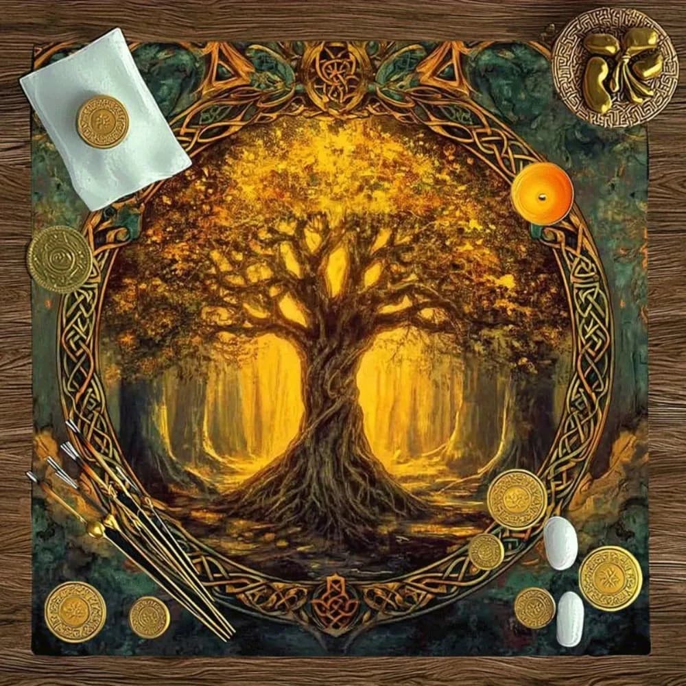 Tovaglia per Tarocchi in Diverse Misure, Stampa Foresta Mistica Albero della Vita, Tappeto per Altare in Poliestere, per Divinazione, Profezia, Gioco di Carte, Feste