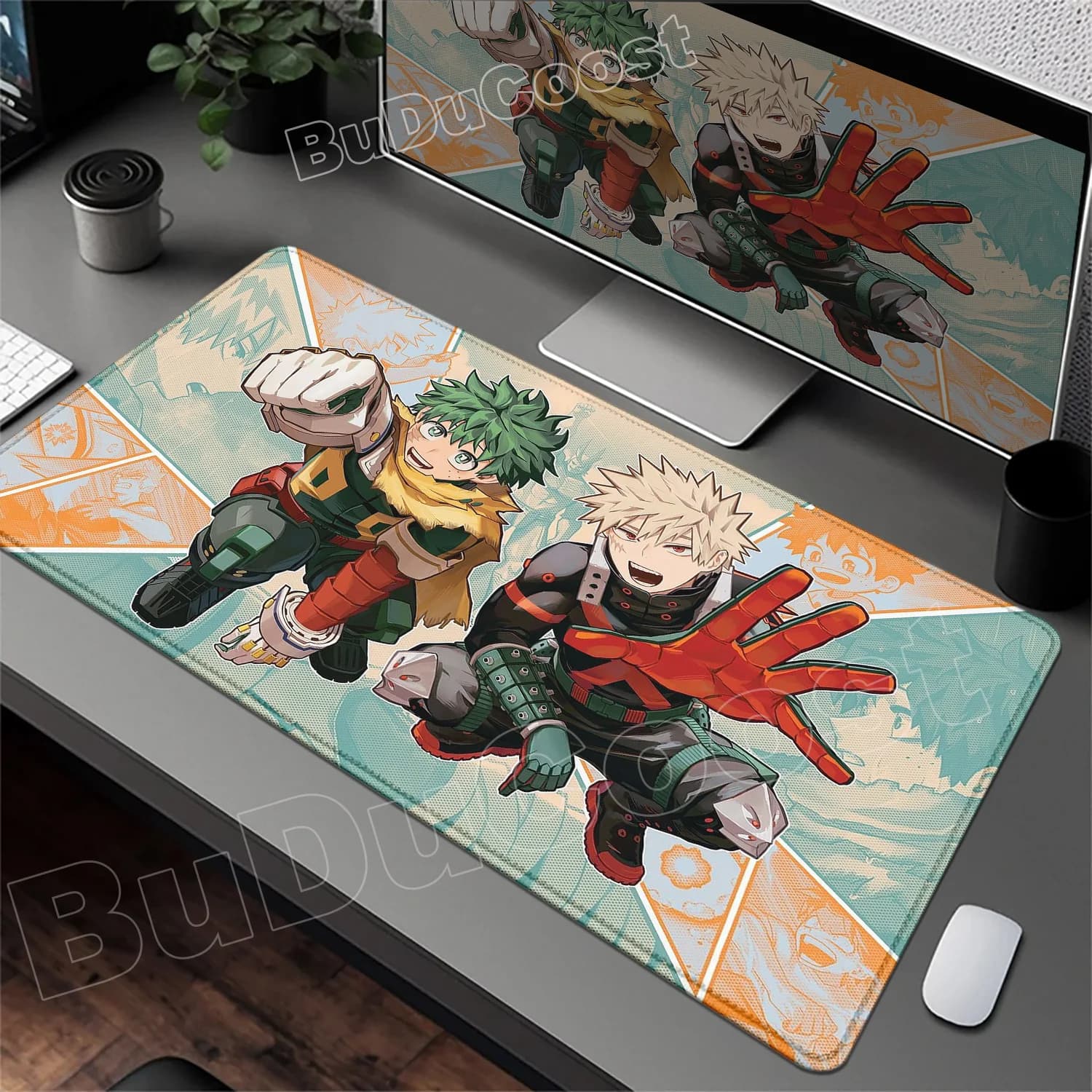 Japan Anime My Hero Academia Mousepad Bakugou Katsuki Tappetino per tastiera con bordo di blocco grande per tappetini da scrivania per computer da giocatore Gomma antiscivolo