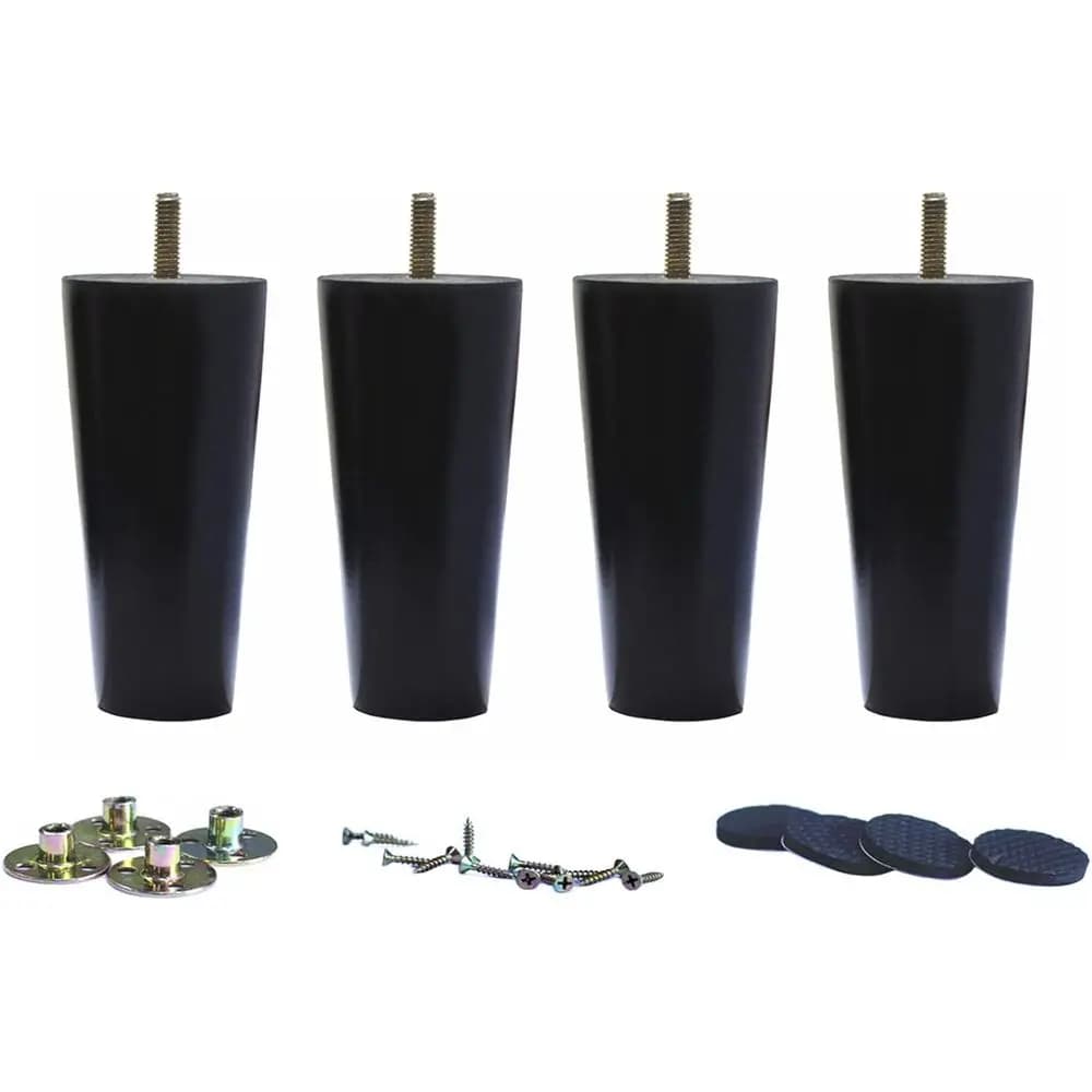 Set di 6 Gambe per Mobili in Legno Massello Rotonde per Divano, Poltrona, Pouf, Divanetto, Tavolo, Cassettiera (Set da 4)