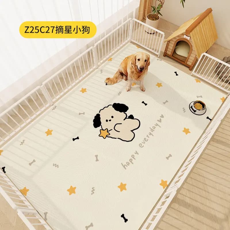 VIKAMA Beige Dog Print Polka Dot Pet Mat Non Slip Waterproof Floor Rug Soft Durable Washable Reusable Non Toxic Indoor