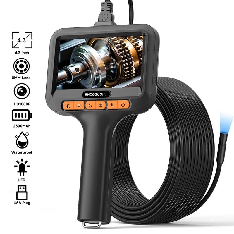 Industrial Portable Endoscope IPS Screen from 4.3 '' HD1080P 8MM USB 2M-100M Periscope car inspection 8LED 2600mAh Waterproof