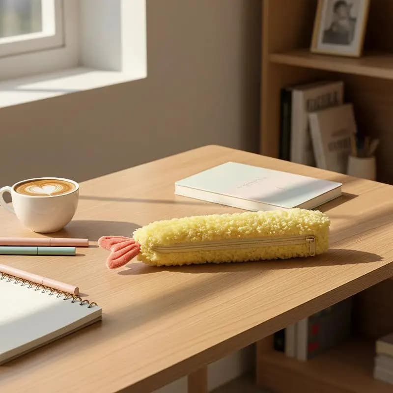 Adorable Shrimp Tail Plush Pencil Case Kawaii Fluffy Stationery Organizer 1Pc Ideal Gift for Girls Students School Use
