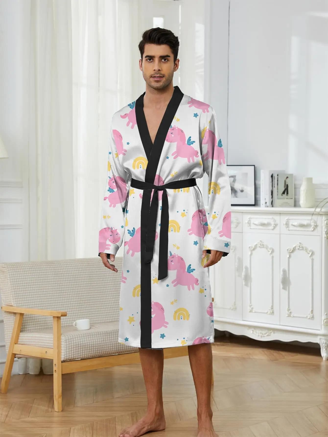 1pcs Men's Robes 2026 Spring/Summer Graphic robe 3D Printed dressing gown Bathrobe Sleepwear Breathable Robe man