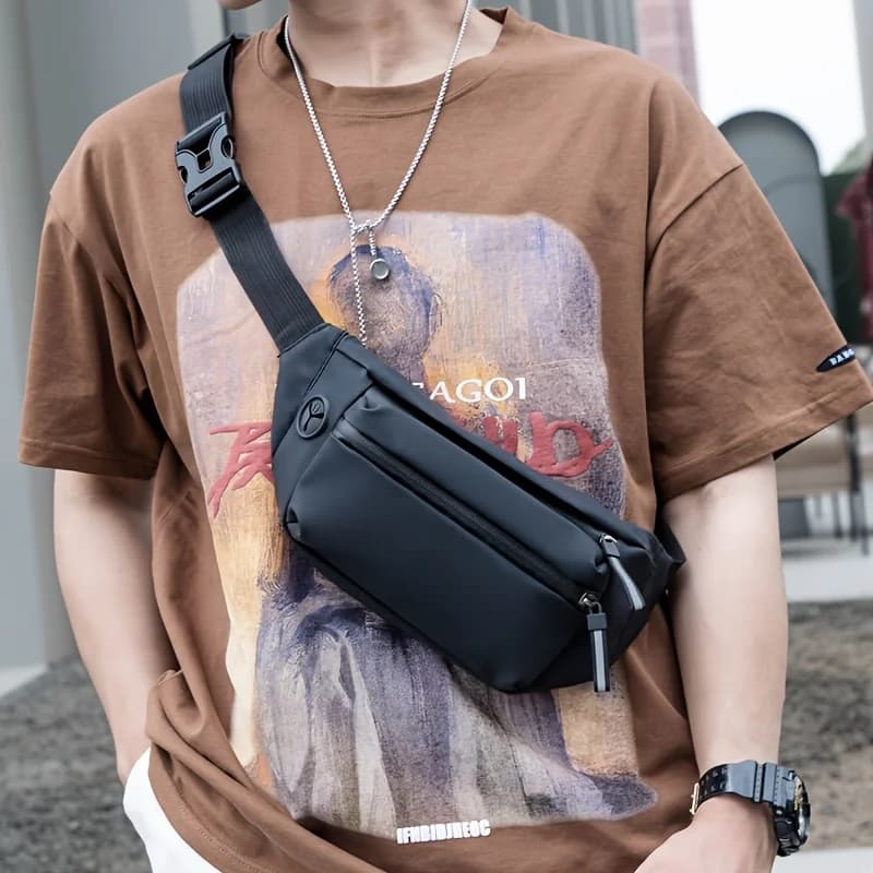 Borsa da petto unisex alla moda, marsupio casual per sport all'aperto e ciclismo, borsa a tracolla multifunzionale da uomo