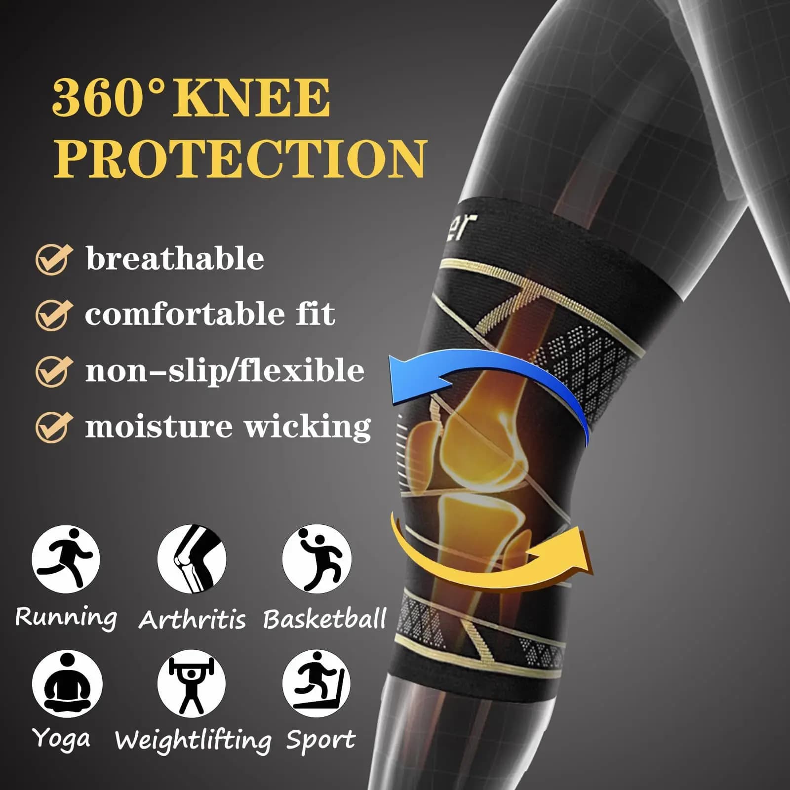 Copper Ion Motion Knee Brace Breathable Compression Support for Basketball Cycling Mountaineering Shock Absorption