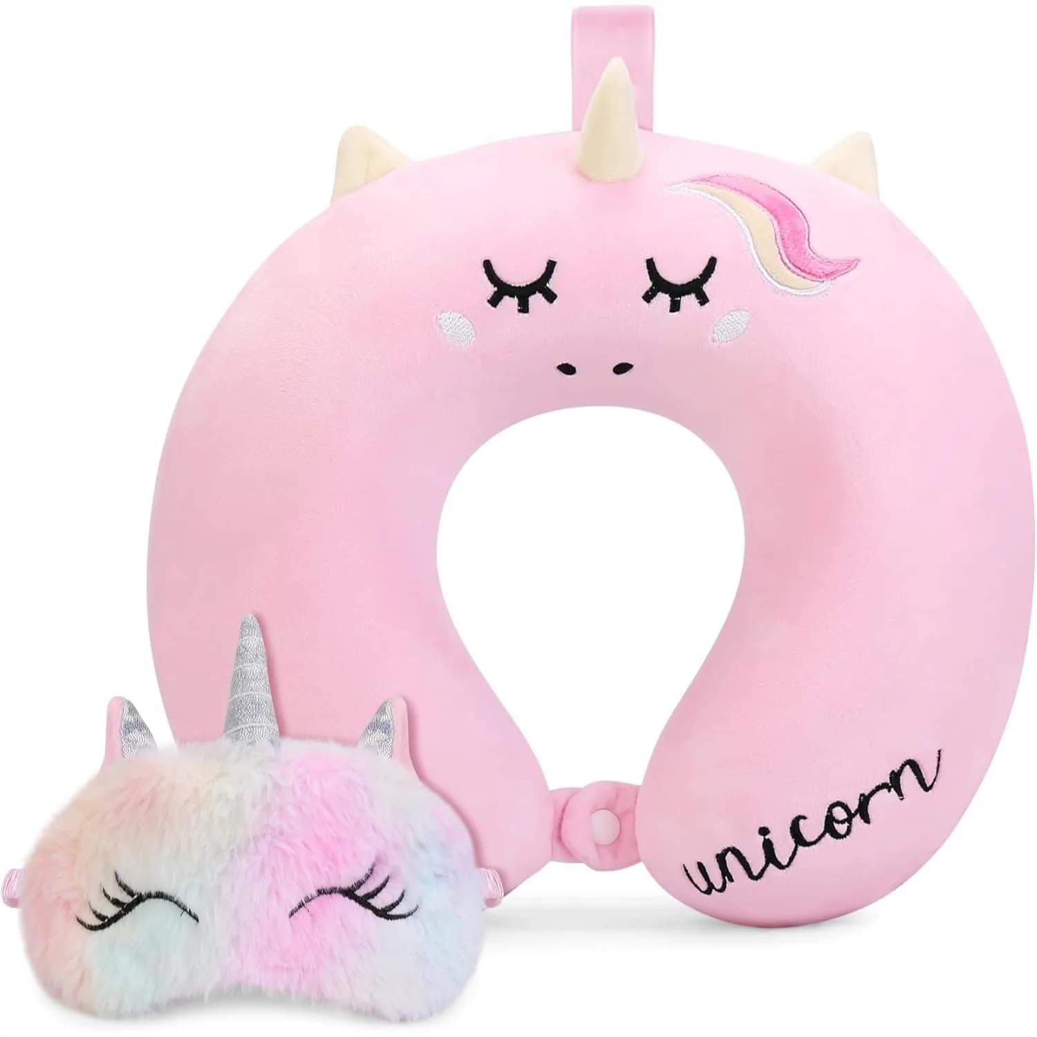 Cuscino da viaggio per bambini con maschera per gli occhi, cuscino in memory foam per auto, aereo, viaggi su strada