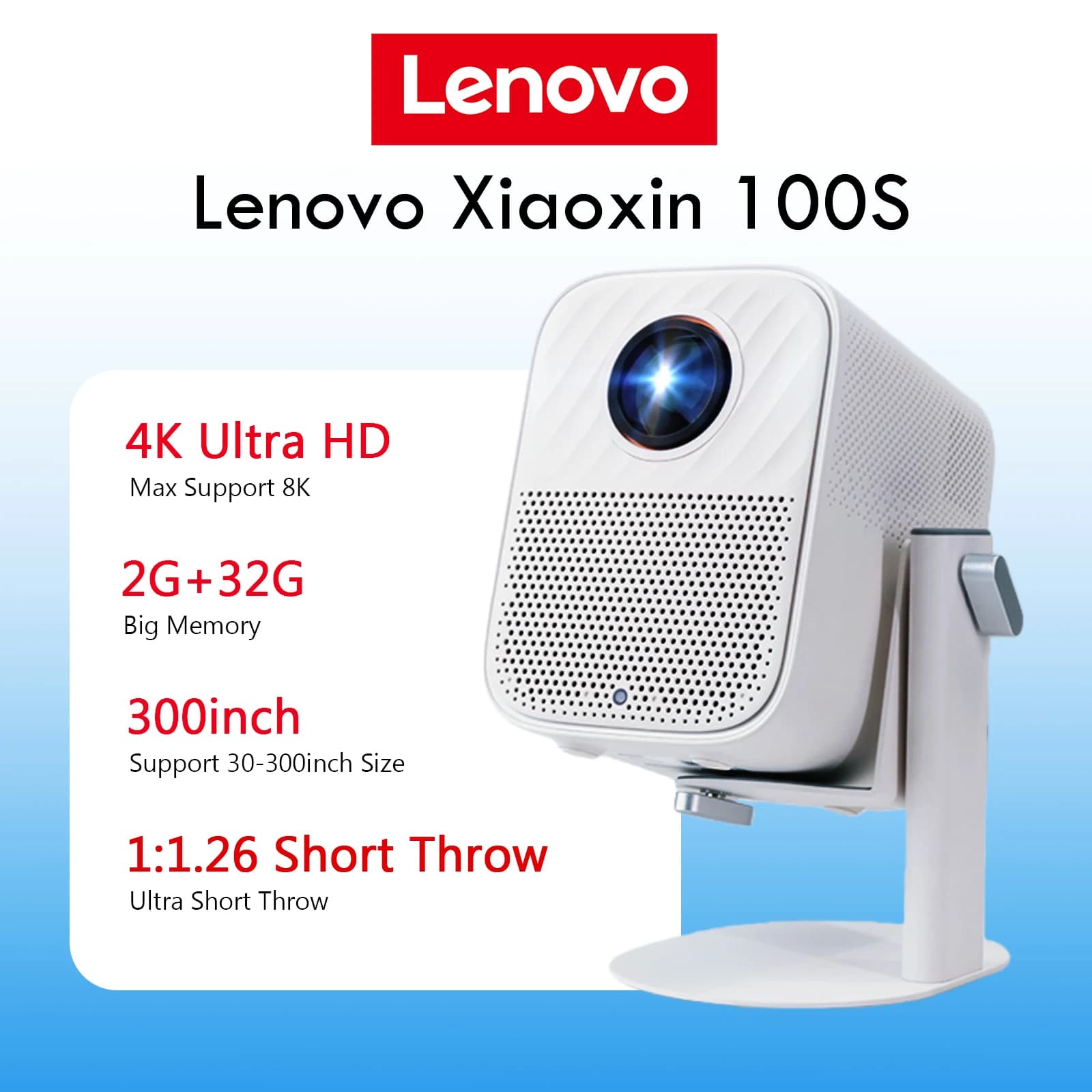 Proiettore domestico Android WIFI portatile Lenovo Full HD 1080P Xiaoxin 100S 2 + 32G Proiettore di film LCD Keystone 6D con grande memoria