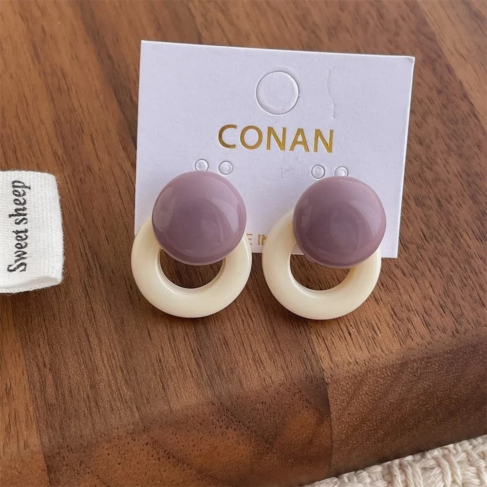 New Color-Mixed Resin Stud Earrings Lightweight Korean Style Round Stud Earrings Party Jewelry Daily Outfits