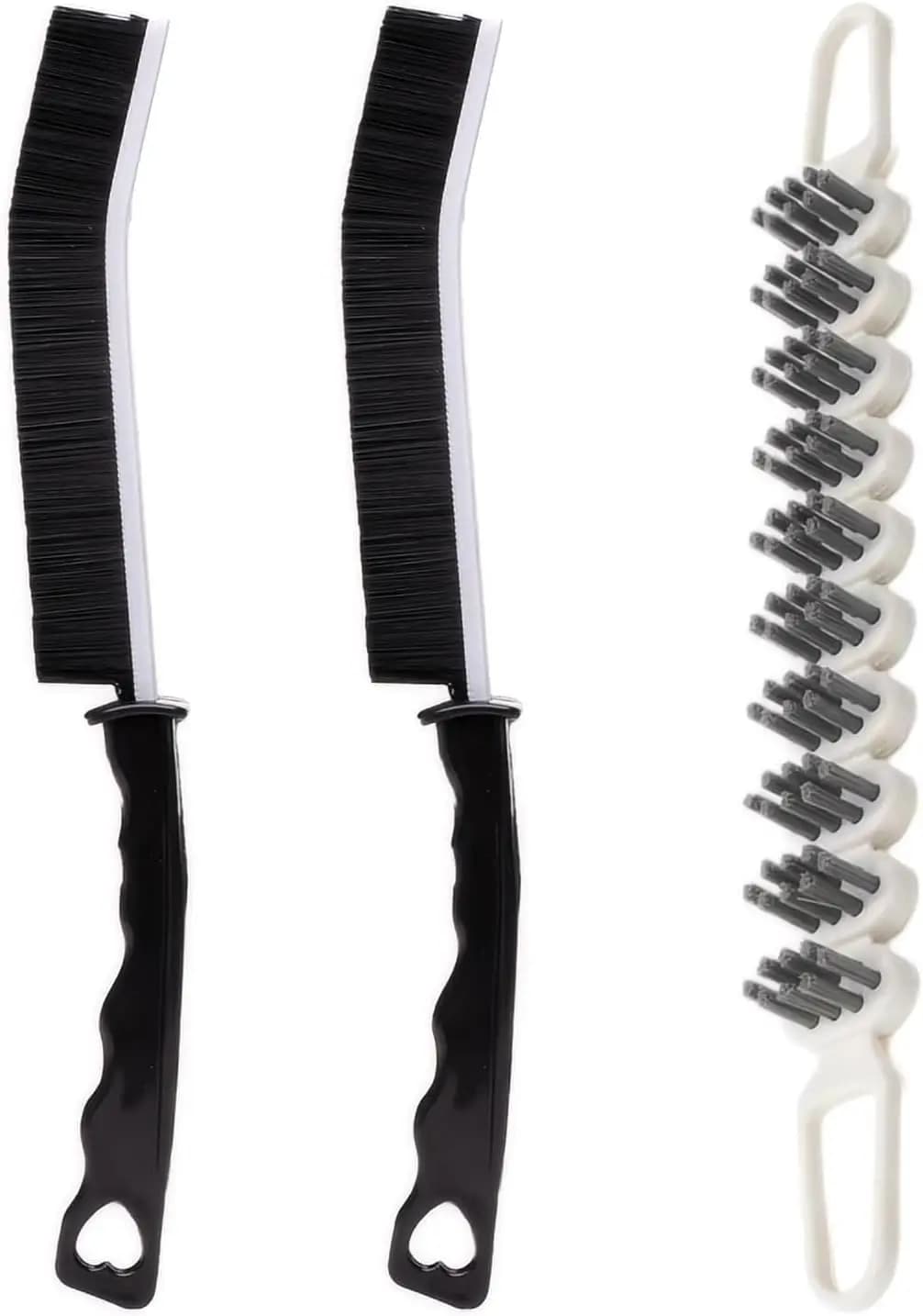 Set di 3 Spazzole con Setole Dure Nere e Bianche per Fessure, Spazzola per Pulizia Fughe e WC per Cucina e Bagno