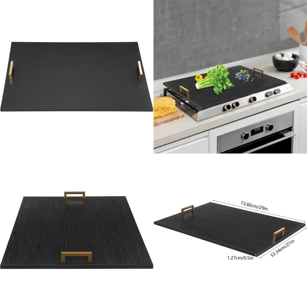 Universal cover for stove top 29 x 21 with handle for gas and electric stoves - Kitchen cutter and sink cover (Black)