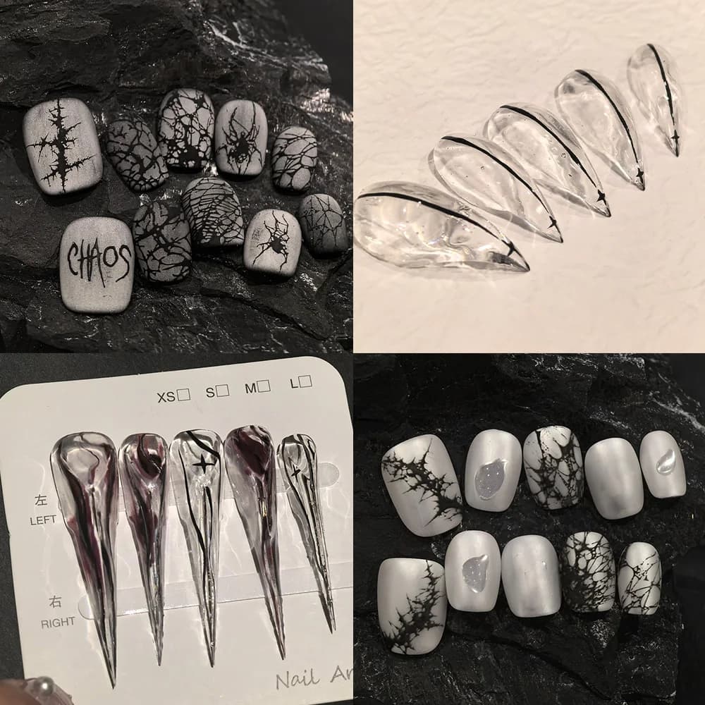 Wall decals for Finte Punk Dark Cool Nails, with Black Spine Decorations Designed at Hand, Glitter and Spider, Dragon Lunghi Artigli, for Party