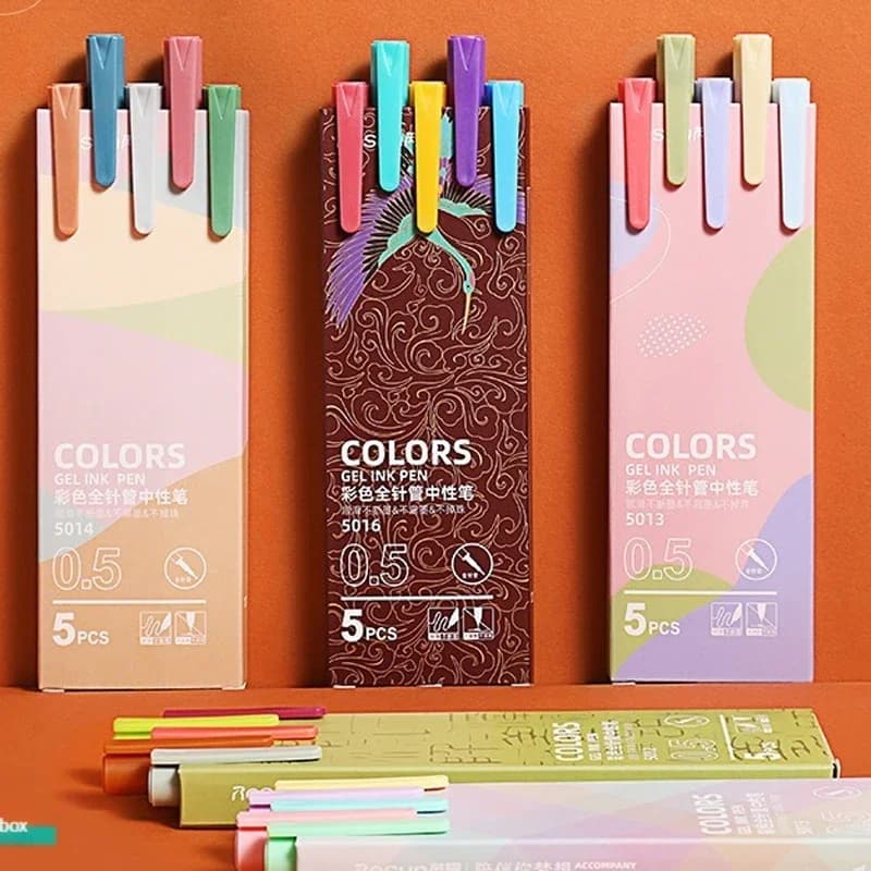 5 colori/set Morandi Colore Penna Gel Set 0.5mm Ricarica Inchiostro Liscio Scrittura Durevole Penna Firma Vintage Macarons Penne Carino Cancelleria
