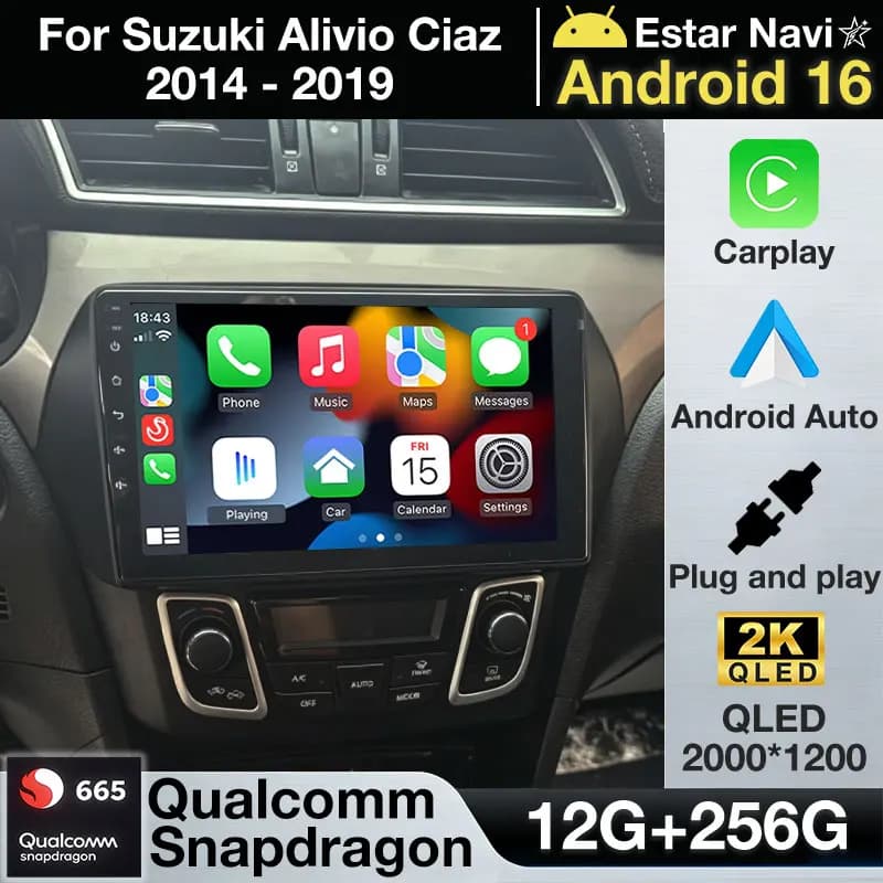 Android 16 For Suzuki Alivio Ciaz 2014 - 2019 Car Radio 2 Din Stereo Multimedia Video Player BT Monitor Auto Carplay WIFI 4G DSP