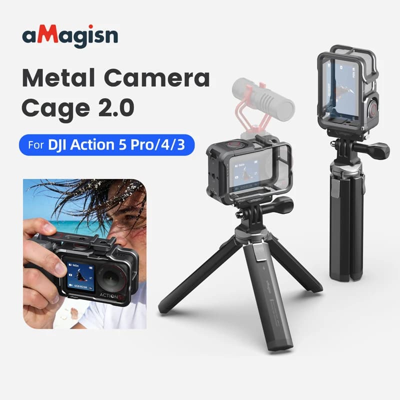 Aluminum Alloy Metal Cage For DJI Osmo Action 5Pro/4/3 Camera Protective Frame Lens Cap For ACTION 5 PRO Housing Case Accessory