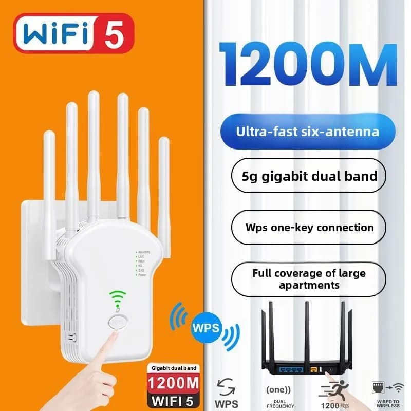 Ripetitore di Segnale WiFi Wireless Dual Band 2.4G 5G, Amplificatore Gigabit, Router Espansore