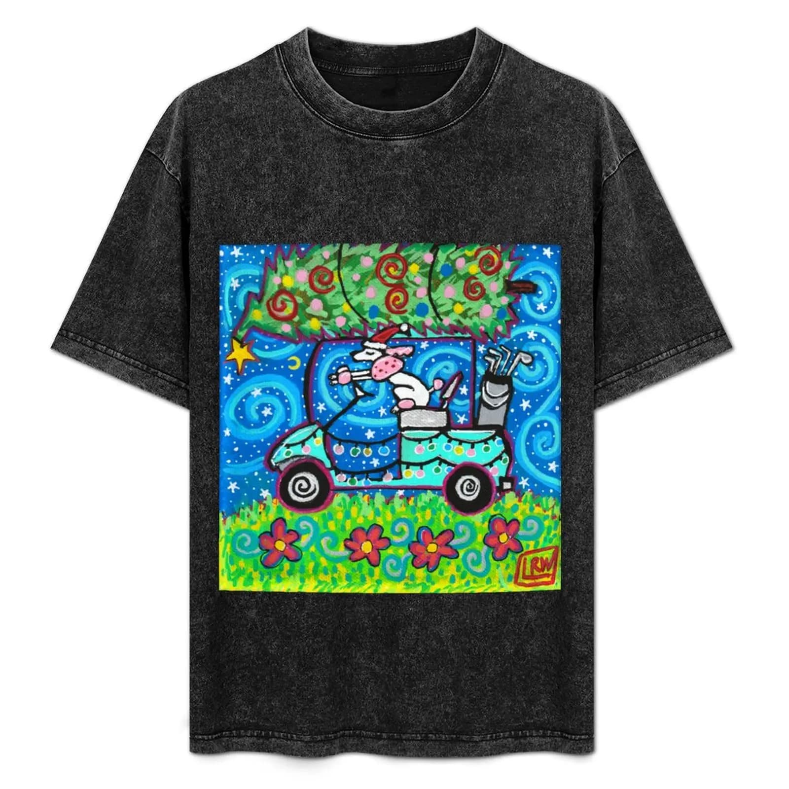 T-shirt GOLF CART SANTA POODLE DOG, top basic a maniche corte per uso quotidiano