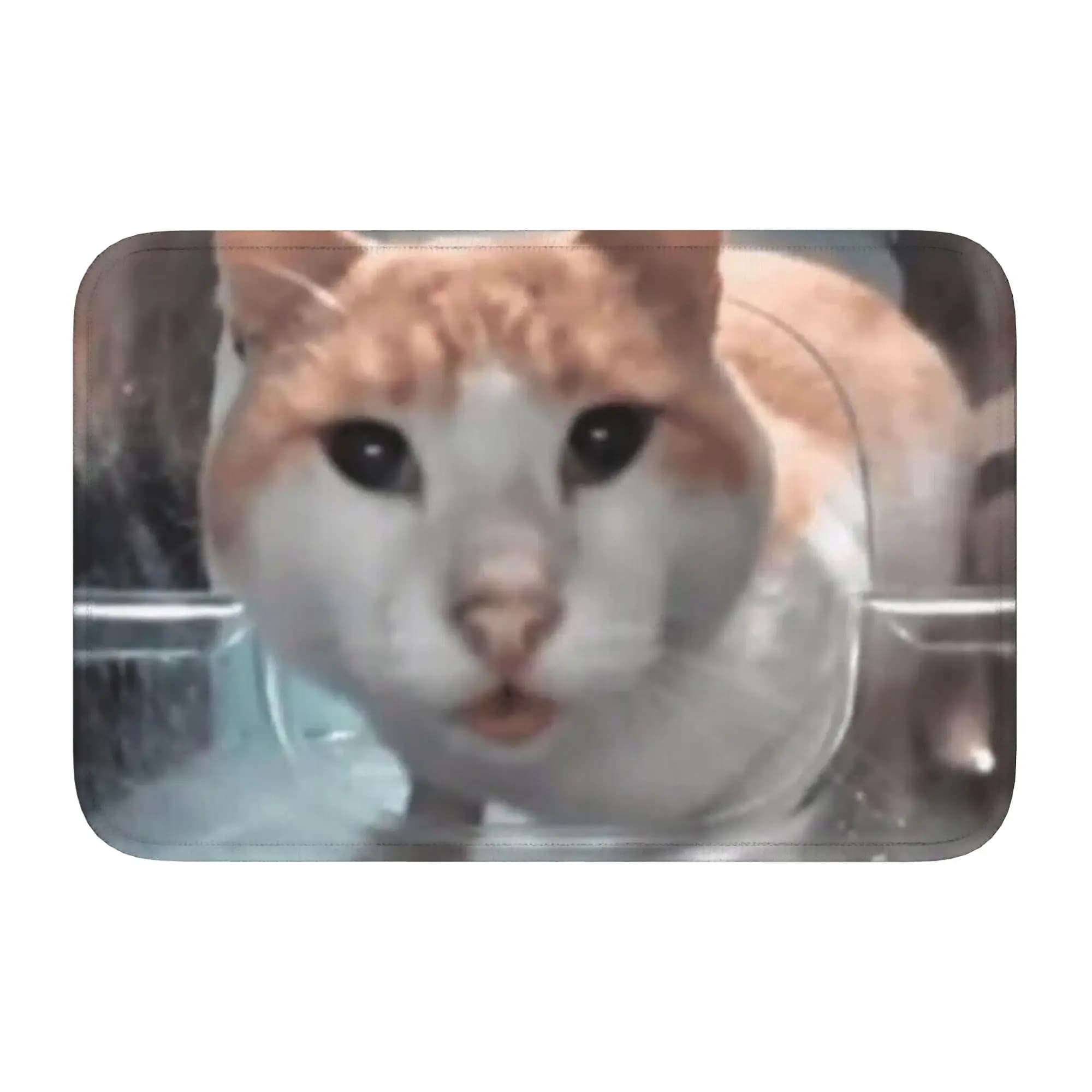 Tappeto Zerbino con meme 'Cat eating Looking up Mr. Fresh Sideeye Stare' per Ingresso Cucina Casa Balcone