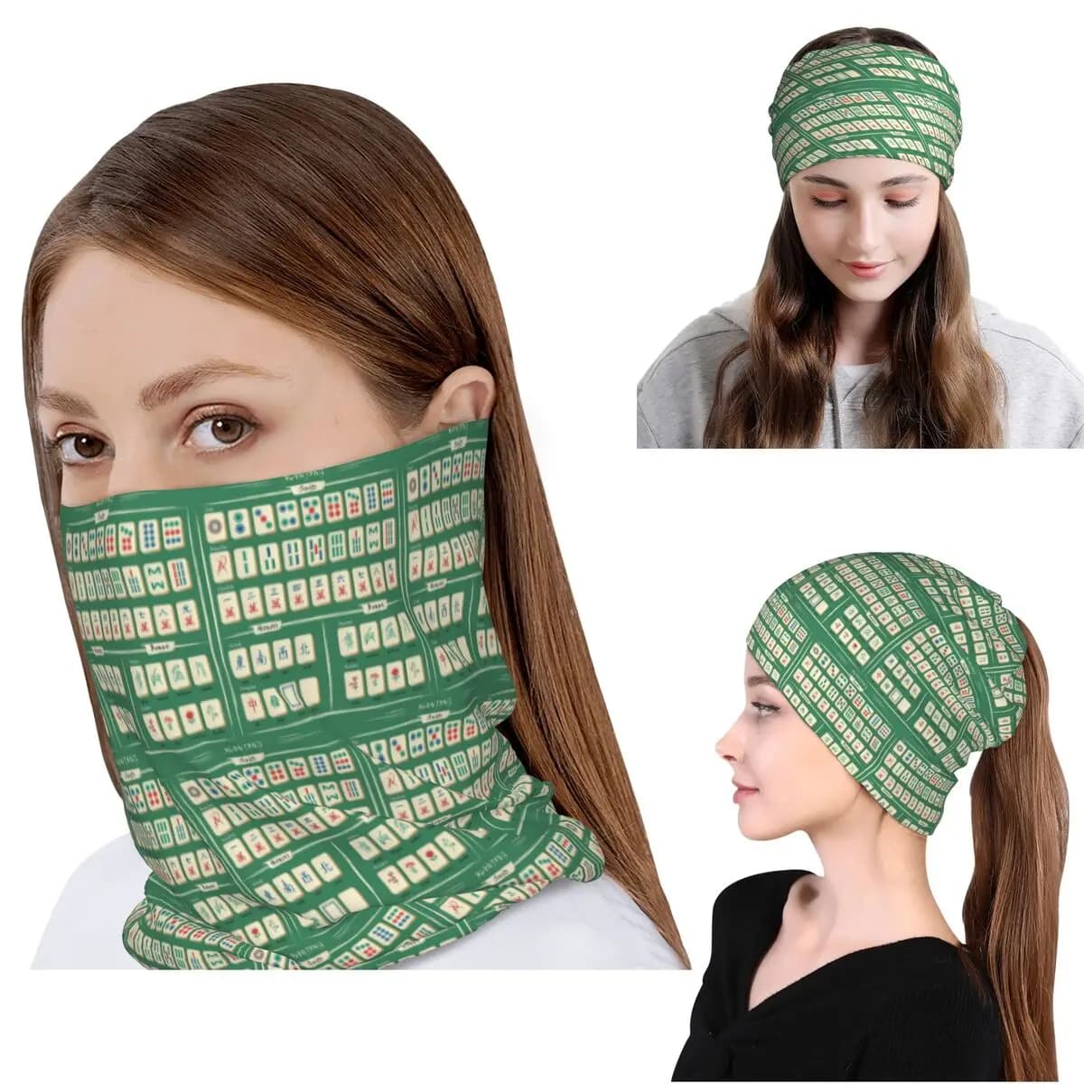 Bandana con motivo Mahjong, sciarpa avvolgente per il collo, balaclava multifunzione, berretto, cappello unisex per adulti, per tutte le stagioni