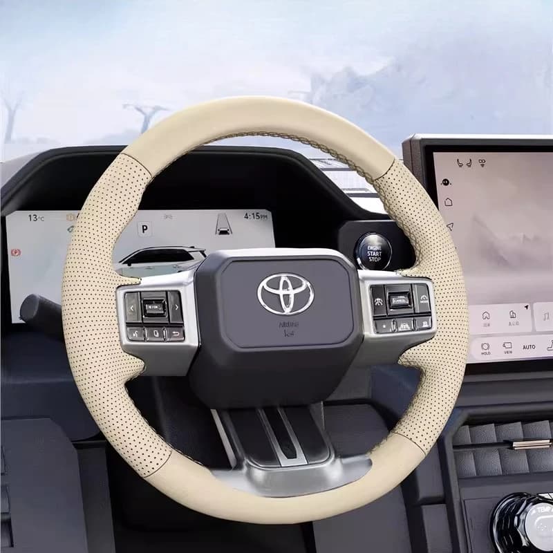 Per Toyota RAV4 WILDLANDER 2026 Coprivolante in Vera Pelle Beige Cucito a Mano Antiscivolo