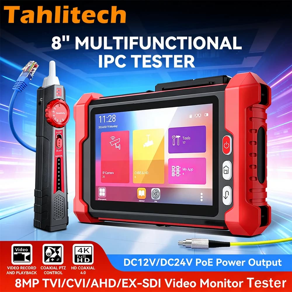 IPC Tester 8" Touch Screen CCTV HDMI VGA PSE TDR VFL CVBS AHD TVI CVI Cable Tester IP Camera Tester