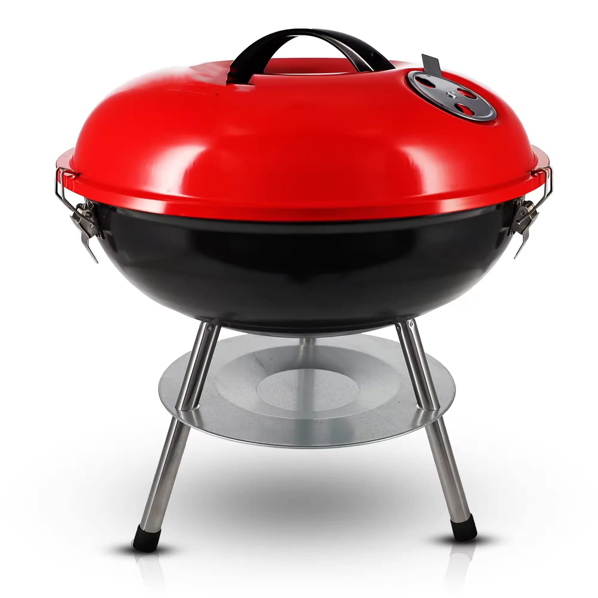 Stufa per barbecue a carbone per feste domestiche rossa per barbecue rotonda da picnic all'aperto portatile da campeggio moderna