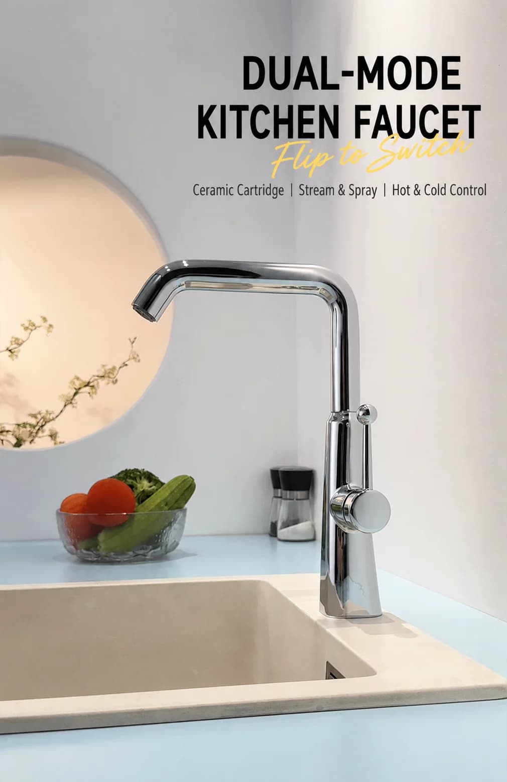 Kitchen Faucet Hot Cold Dual Mode 360 Swivel Single Handle Stream Spray Sink Mixer Tap Cream White Gunmetal