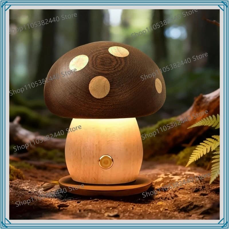 Solid wood mushroom night light ambient light bedside light ornament beech children's LED desk lamp girl gift