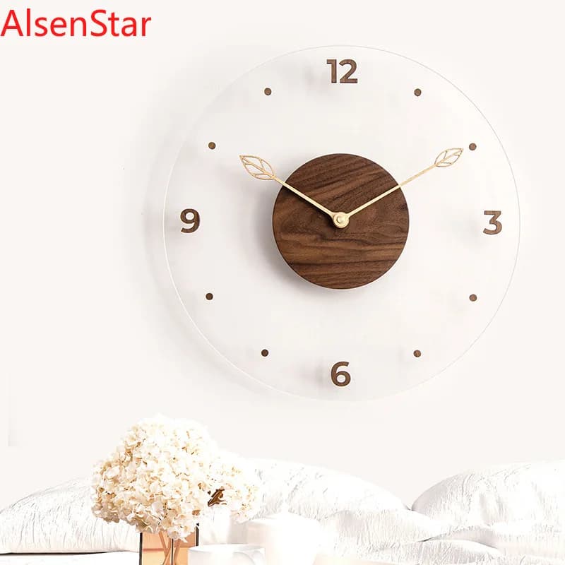 Orologio da Parete in Legno Massiccio 40cm, Design Semplice e Creativo con Vetro Acrilico Trasparente, Decorazione per Soggiorno