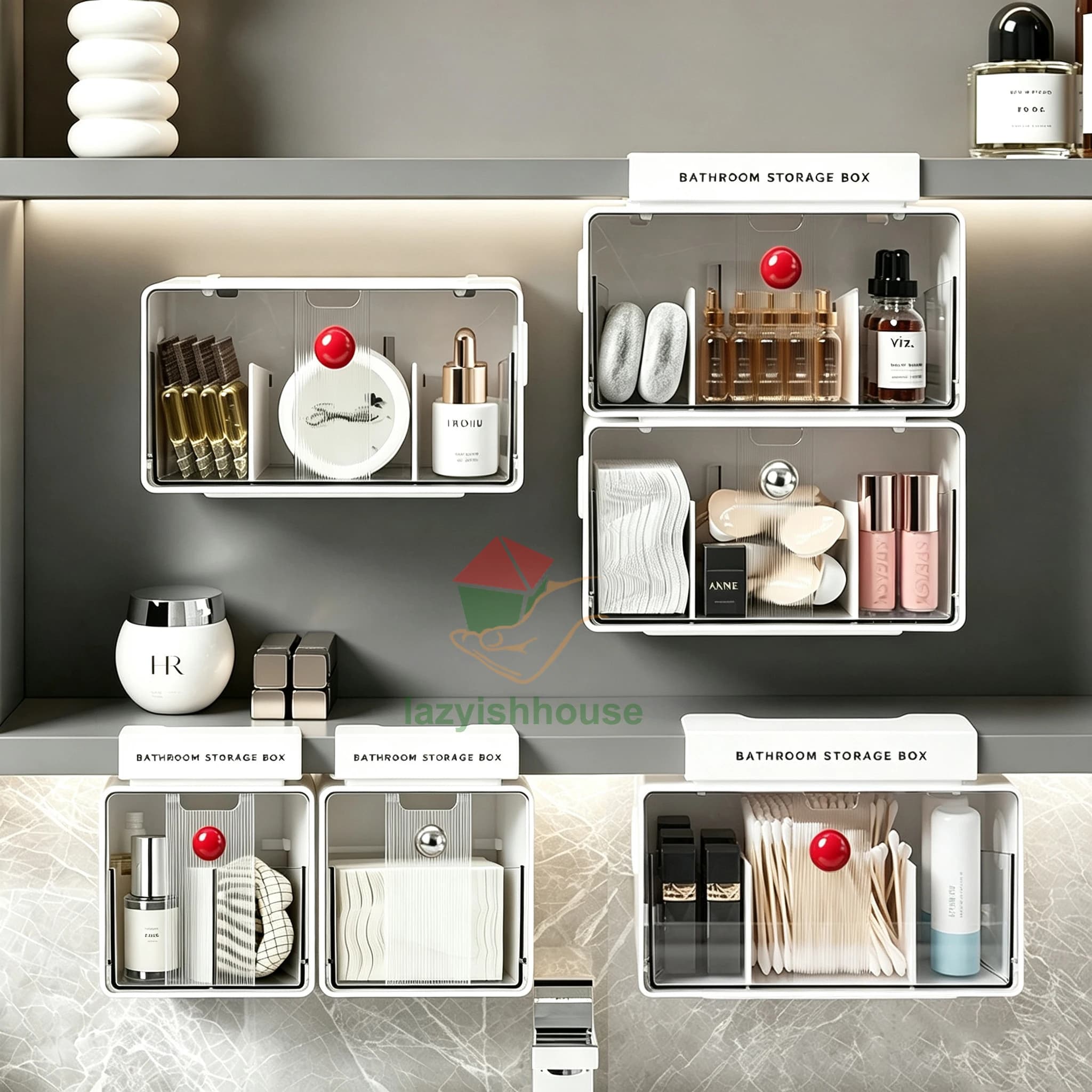 Clear Bathroom Pull-Out Storage Box for Cotton Swabs&Pads No-drill Drawer Style Organizer Under Mirror Cabinet Storage Box Rack