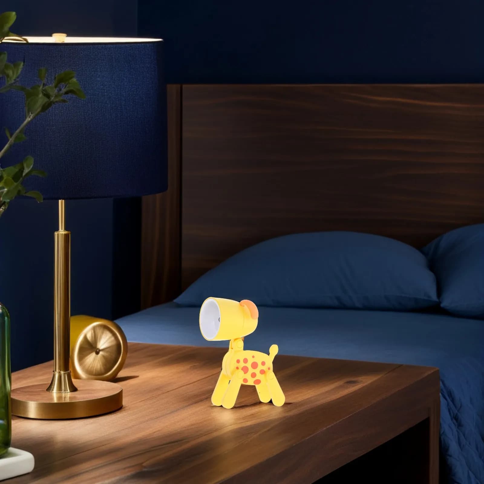 Mini LED Night Light Cute Animal Design Foldable Ears Soft Glow Lamp for Children's Room Bedside Desk Decoration Yellow