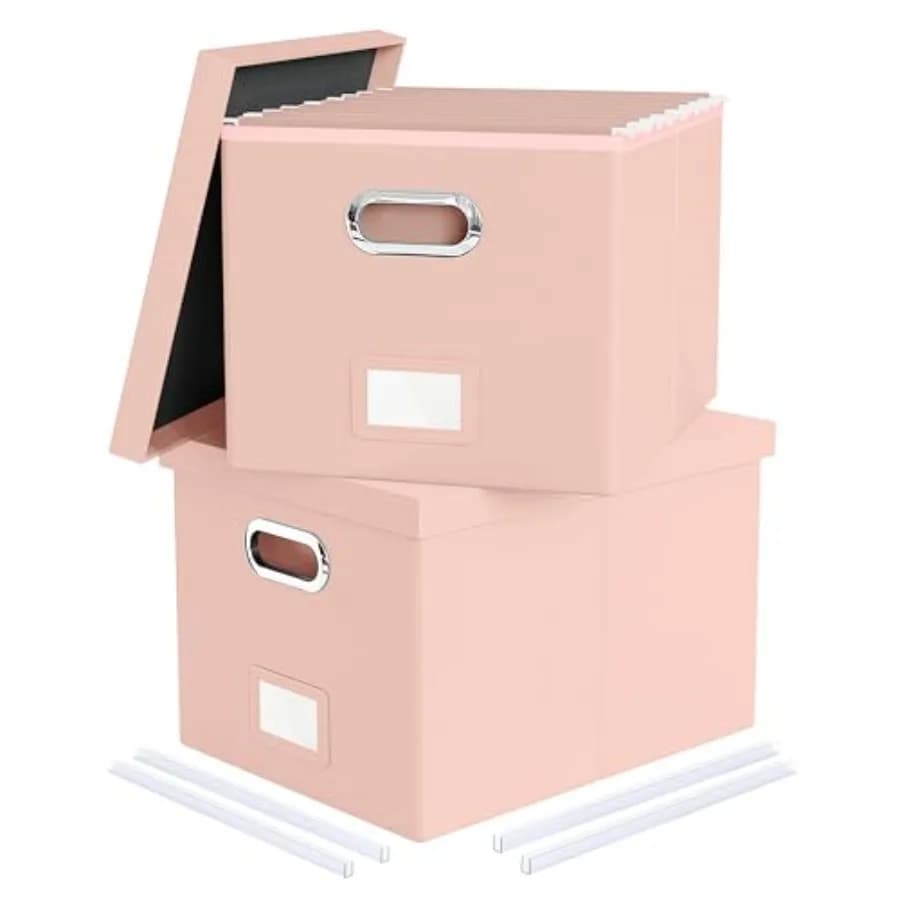 Organizzatore Portatile per Archiviazione Documenti con Coperchio, Adatto per Cartelle Formato Letter/Legal, Scatola in Pelle Rosa Crema