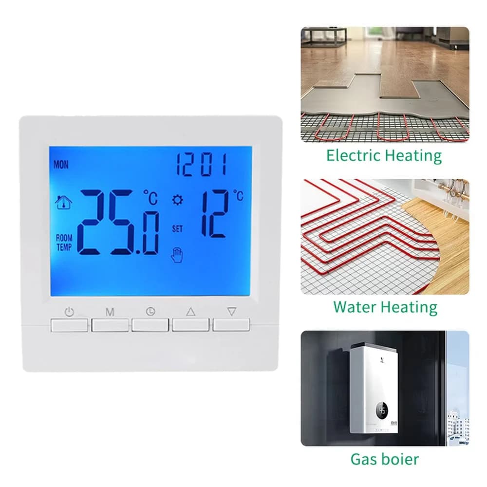 Termostato digitale intelligente Programmabile per caldaia a gas Regolatore di temperatura di riscaldamento Regolatore manuale Termostato batteria con blocco per bambini