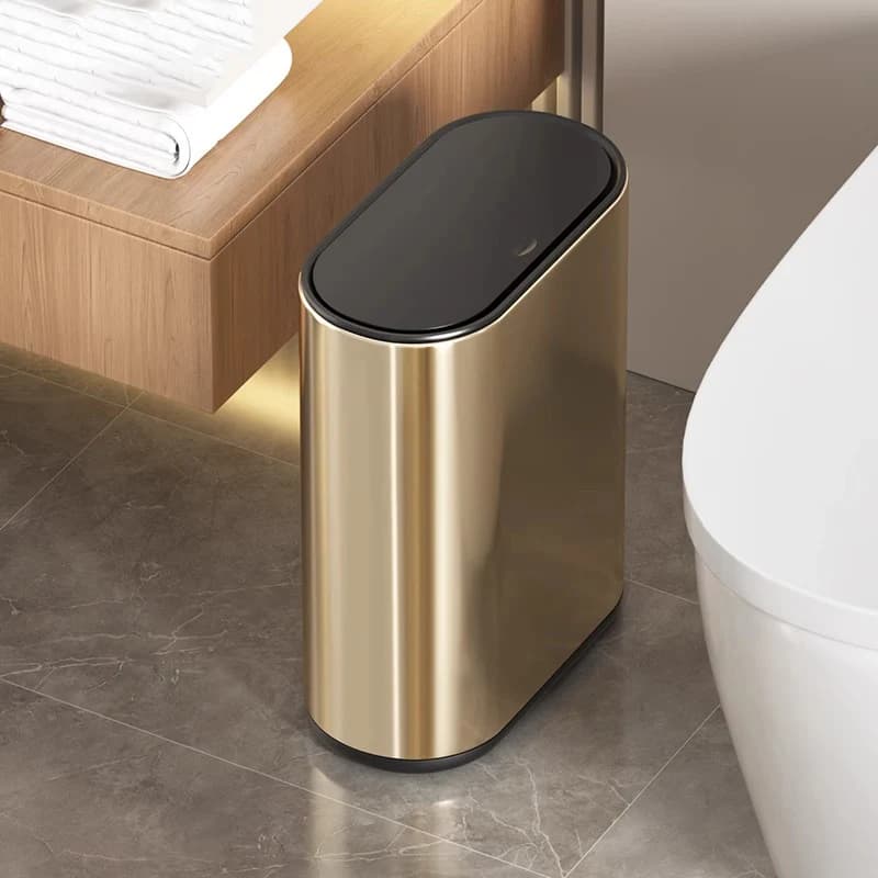 Leasylife Narrow Slit Trash Can with Press Lid Small Stainless Steel Garbage Bin for Home Kitchen Bathroom Bedroom Kitchen